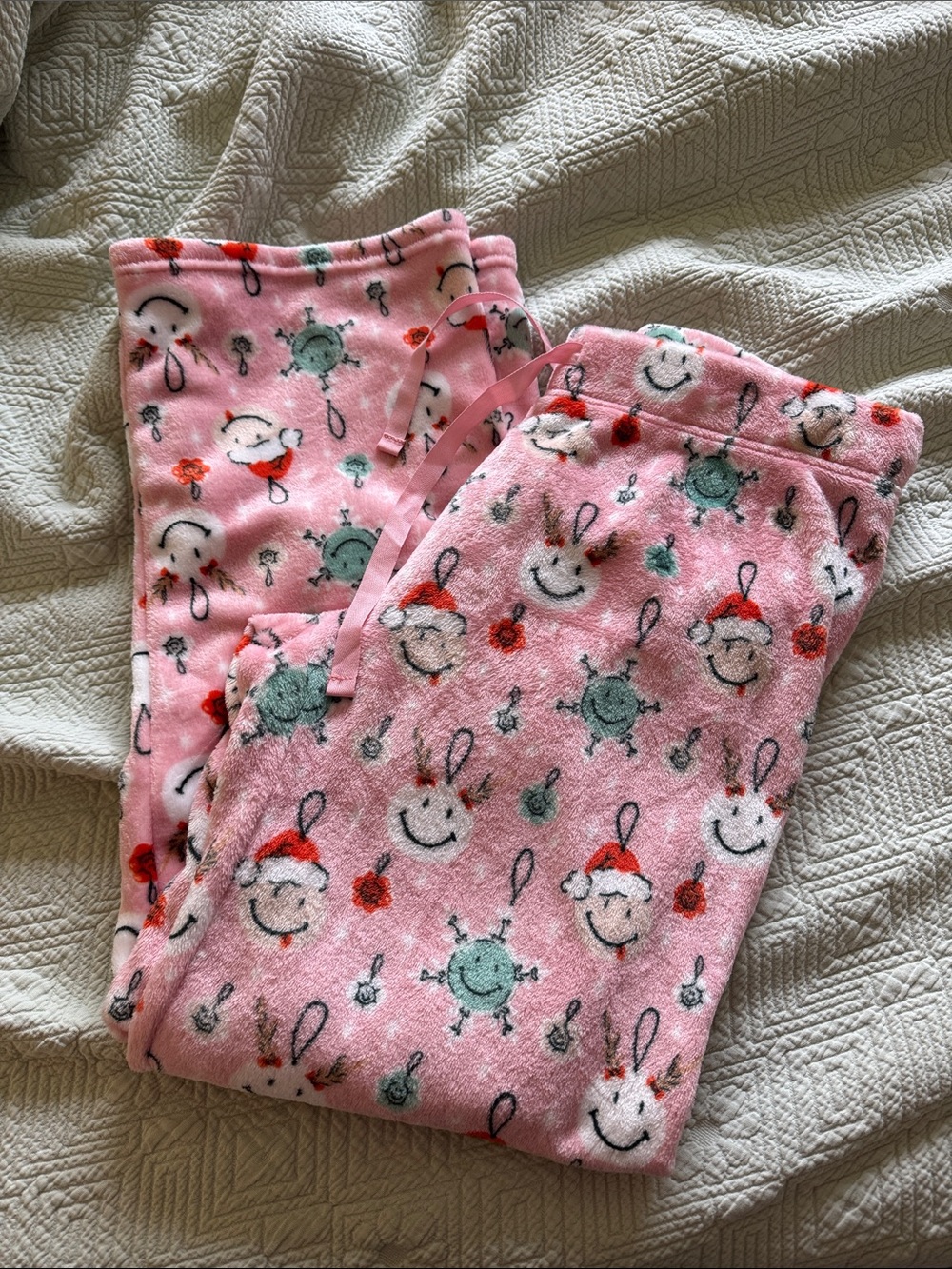 Smiley Christmas Fuzzy PJ Pants Size L Kristy Mast